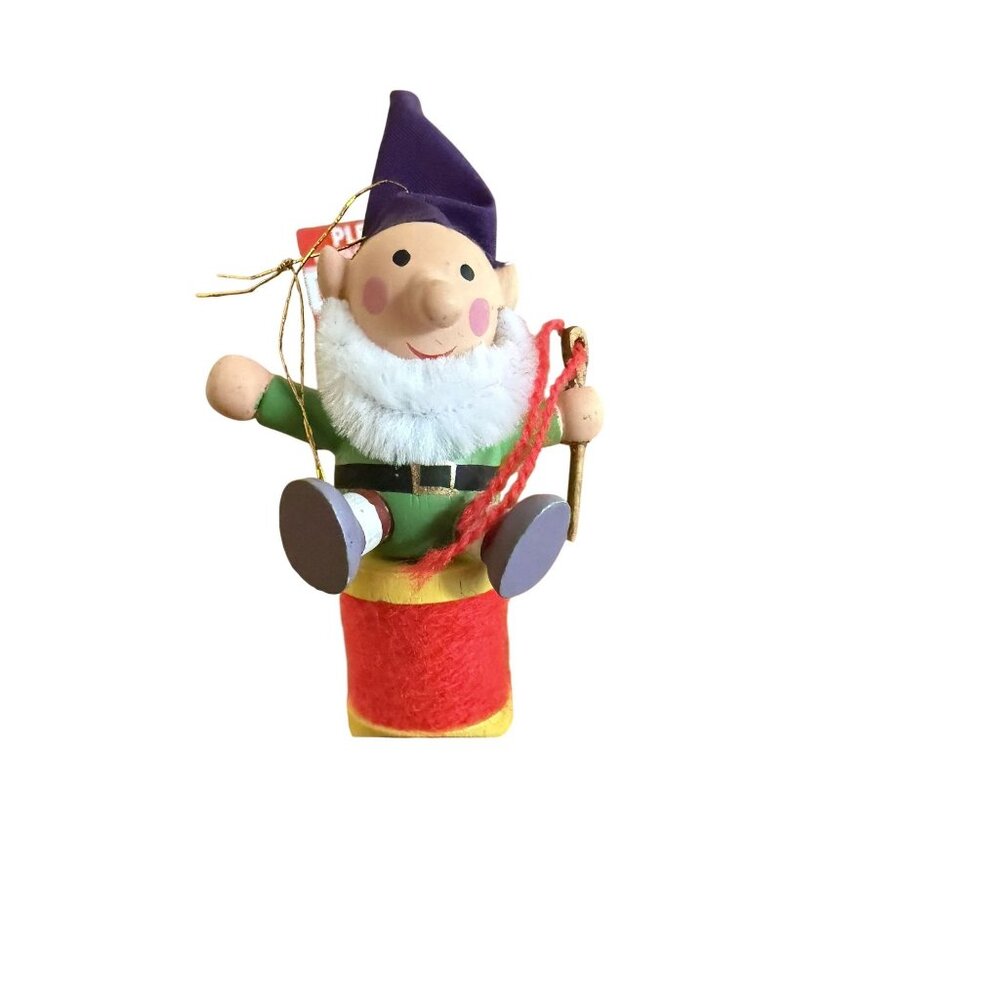 Handcrafted Elf Gnome Ornament With Needle & Thread On Spool Of Thread Xmas Deco